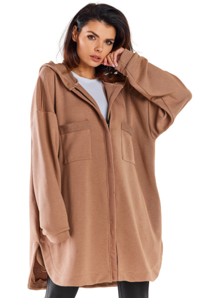 Bluza damska oversize z kapturem rozpinana bawełniana beżowa